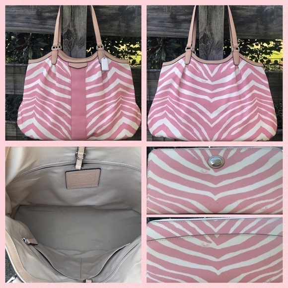 24022 Coach Pink White Zebra Devin Bag Wallet Set - Picture 8 of 8